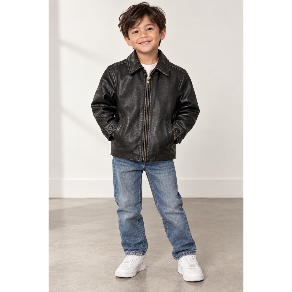 Gap Leather Jacket Kids Full Zip Quilted Lined Bomber Biker Grunge XS 4 Black